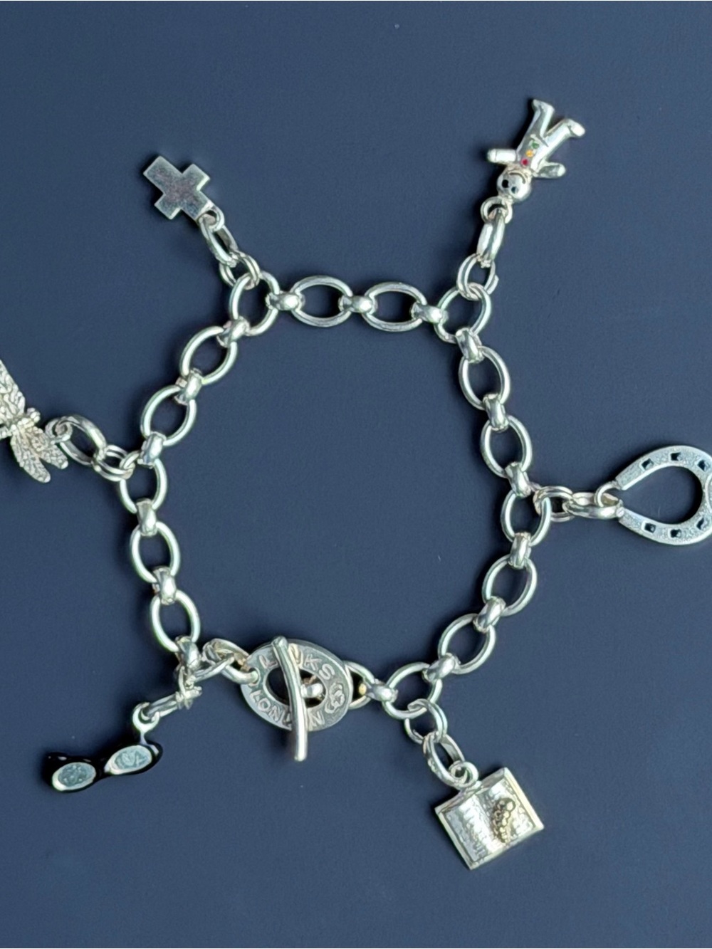 Vintage Links of London Sterling Silver Charm Bracelet with 6 Authentic Charms